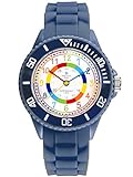 Alienwork Kids Lernuhr Kinderuhr Jungen Mädchen Marineblau Silikon-Armband Mehrfarbig Kinder-Uhr Wasserdicht 5 ATM Zeit Lernen