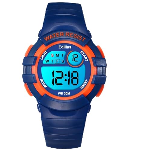 Edillas Kinderuhr Mädchen Jungen Digital,7 Farben Licht Digital Armbanduhr für Kinder wasserdichte Sport Outdoor Multifunktionale digital Uhren mit Stoppuhr/Alarm