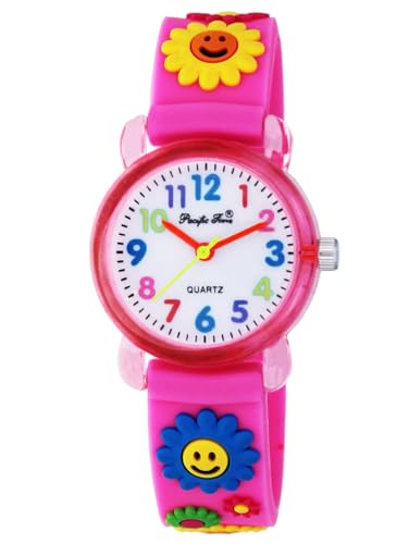 Pacific Time Kinder-Armbanduhr fröhliche bunte Blumen Analog Quarz pink 20042