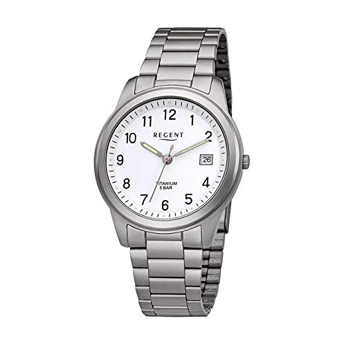 Regent Herren Uhr F-208 Metall Quarzwerk Armband-Uhr Titan-Uhr Silber URF208