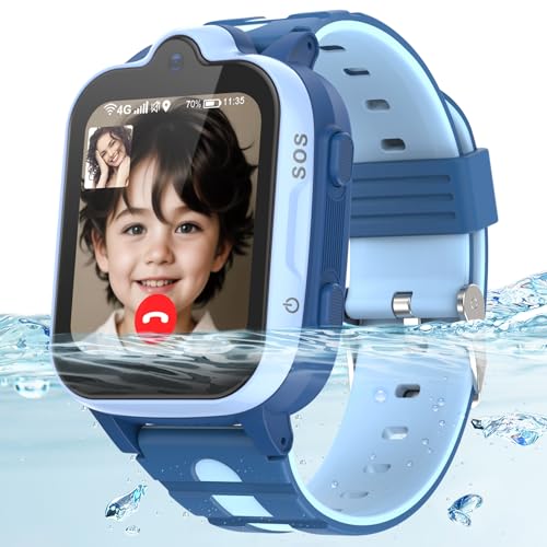 4G Smartwatch Kinder mit GPS und Telefon - IP67 Wasserdicht, Kinderuhr zum Telefonieren mit WiFi, Videoanruf, SOS, Wecker, Kinderuhr für Mädchen und Jungen im Alter von 3–12 Jahren, Blau