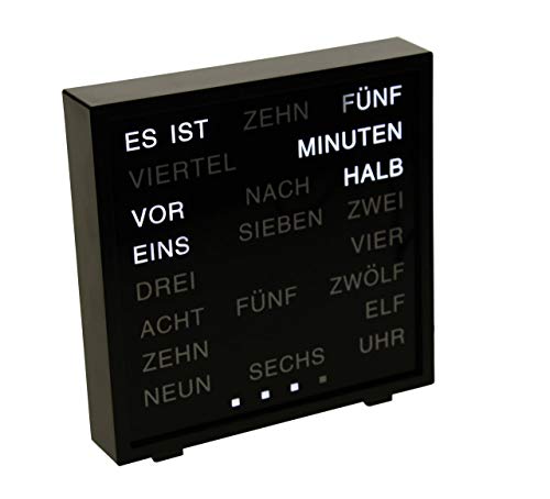 United Entertainment – LED Wort Uhr - Wörter Uhr - Uhr mit Worten - Word Clock Deutsch - Schwarz - 17x16.5 cm