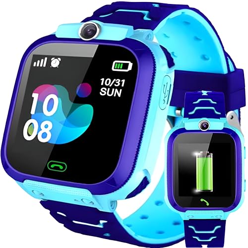 Retoo Kinder Smart Watch für Jungen und Mädchen Armbanduhr Smart GPS SOS Anruf Uhr Handy Kid Smartwatch für Kinder mit Musik Wecker Schulmodus Taschenlampe Blau