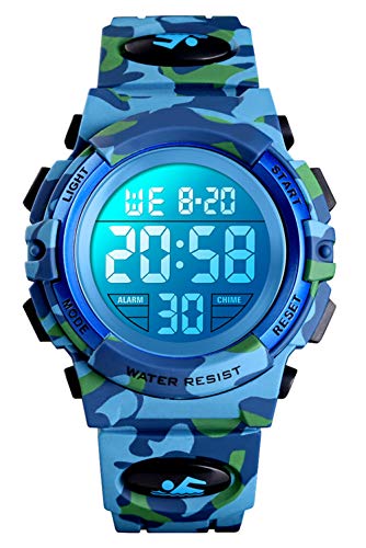 Digitaluhr für Jungen, wasserdichte Sport Uhr Kinder Uhren mit Wecker/Stoppuhr/12-24H, Elektronische Kinderuhren LED Armbanduhr für Junior Teenager (Blue)